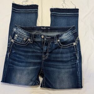 Miss Me Dark Blue Cropped Jeans with Distressed Details